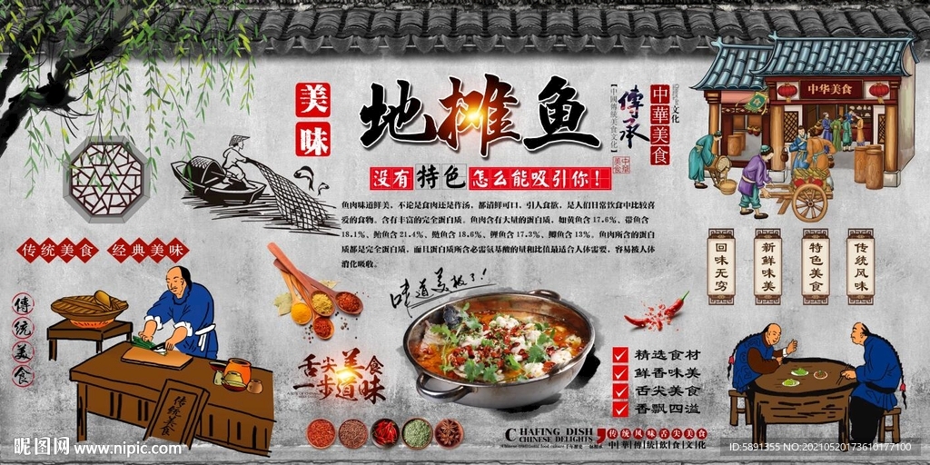 地摊鱼背景墙