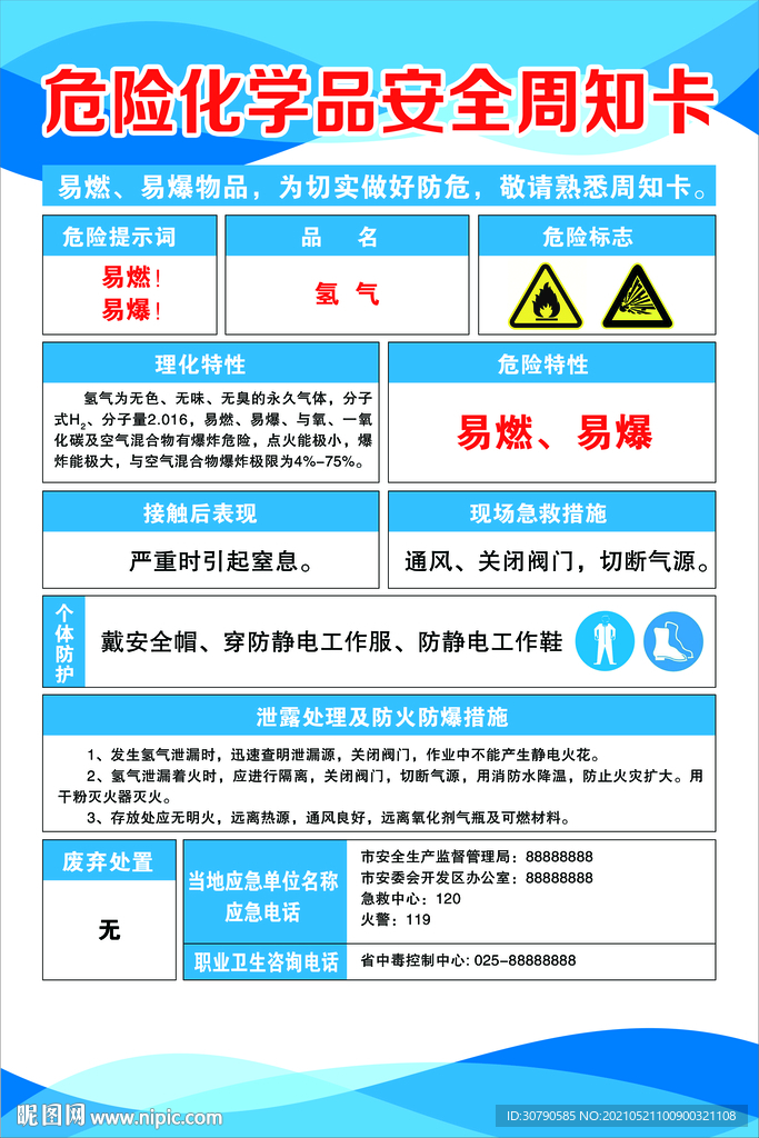 危险化学品安全周知卡 氢气