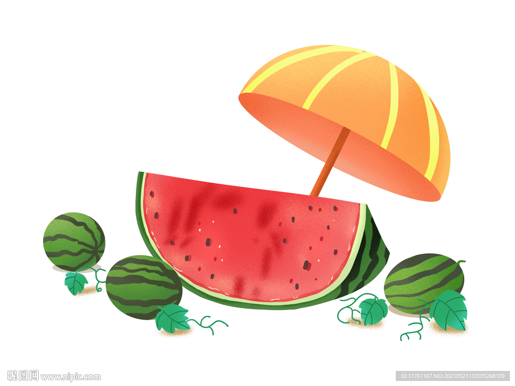彩色手绘卡通西瓜水果夏天遮阳伞
