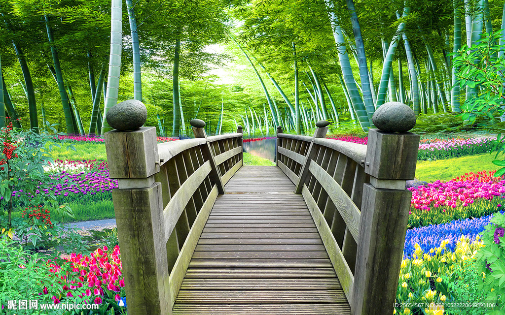 花海树林走道背景墙