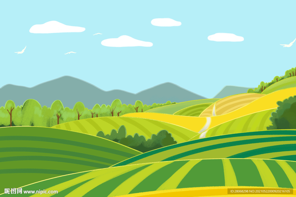 卡通夏季田野背景 