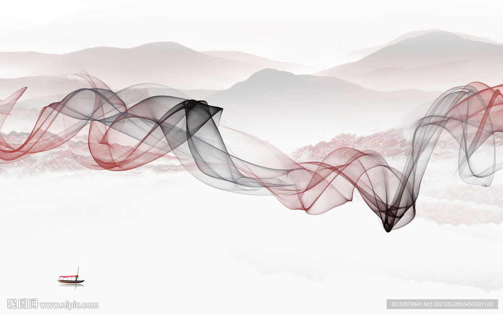 线条客厅意境山水 文件分层 