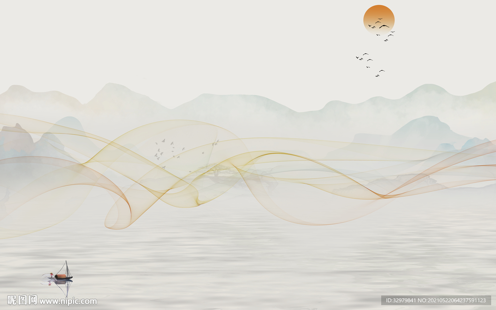 大气客厅意境山水 文件分层 