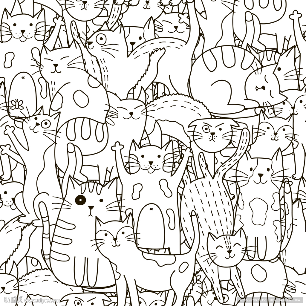 高清手绘卡通猫咪动物抽象现背景