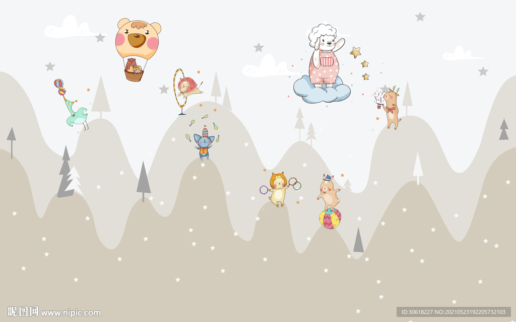 北欧卡通儿童房背景