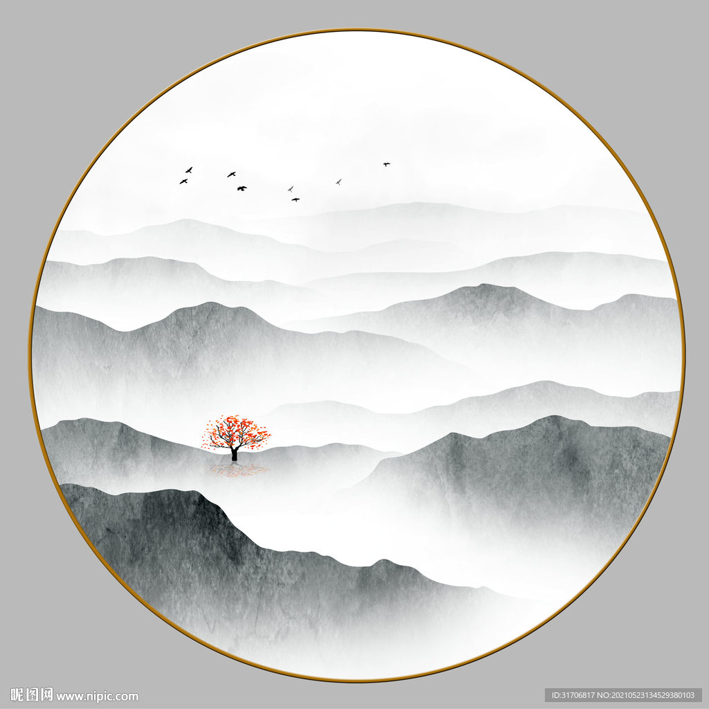 圆形山水画