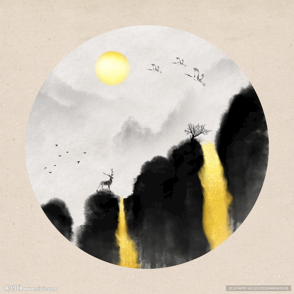 圆形水墨画