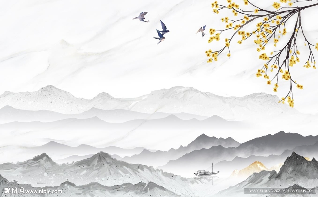 水墨新中式山水背景墙