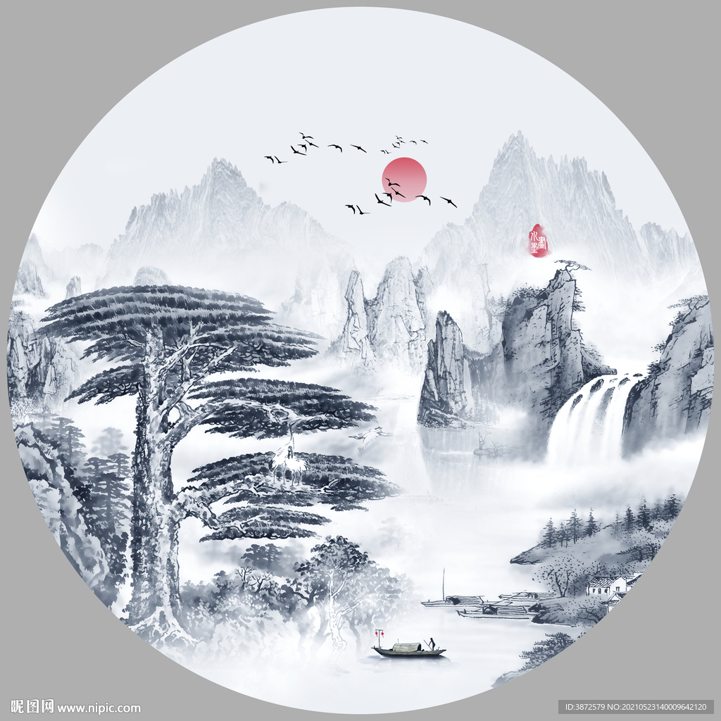 圆形山水画