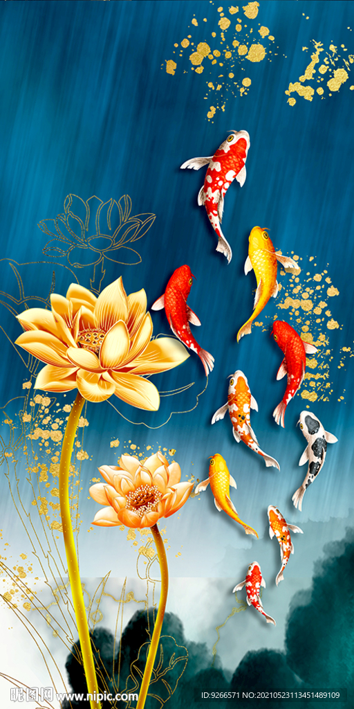 家和万意兴意境九鱼图玄关装饰画