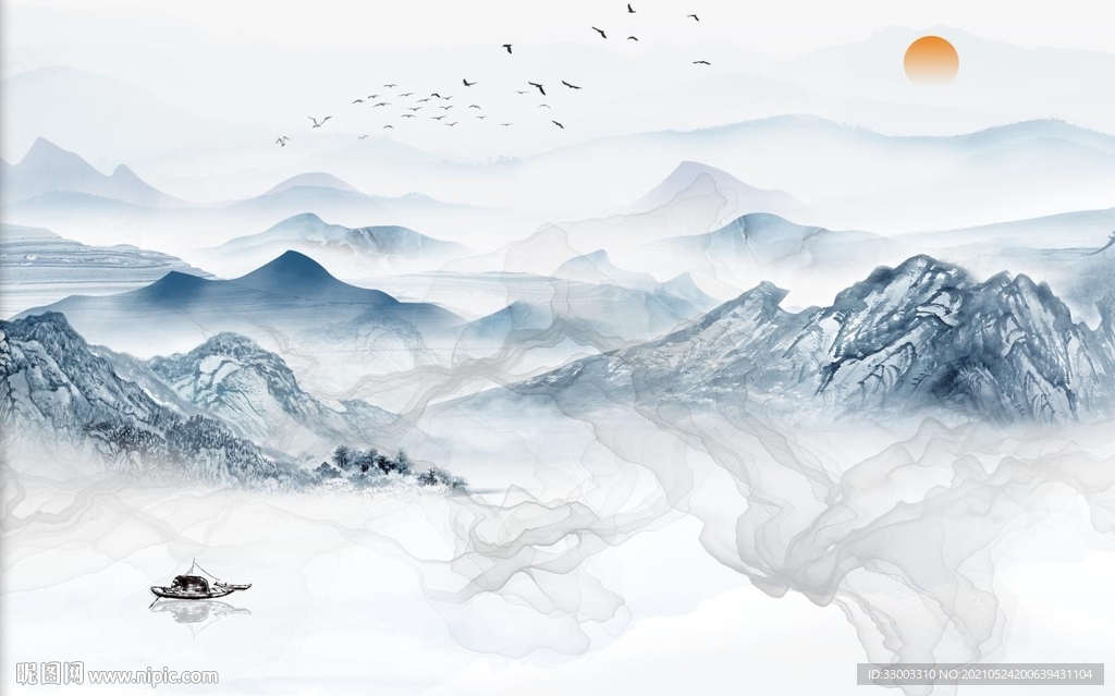 新中式山水背景墙