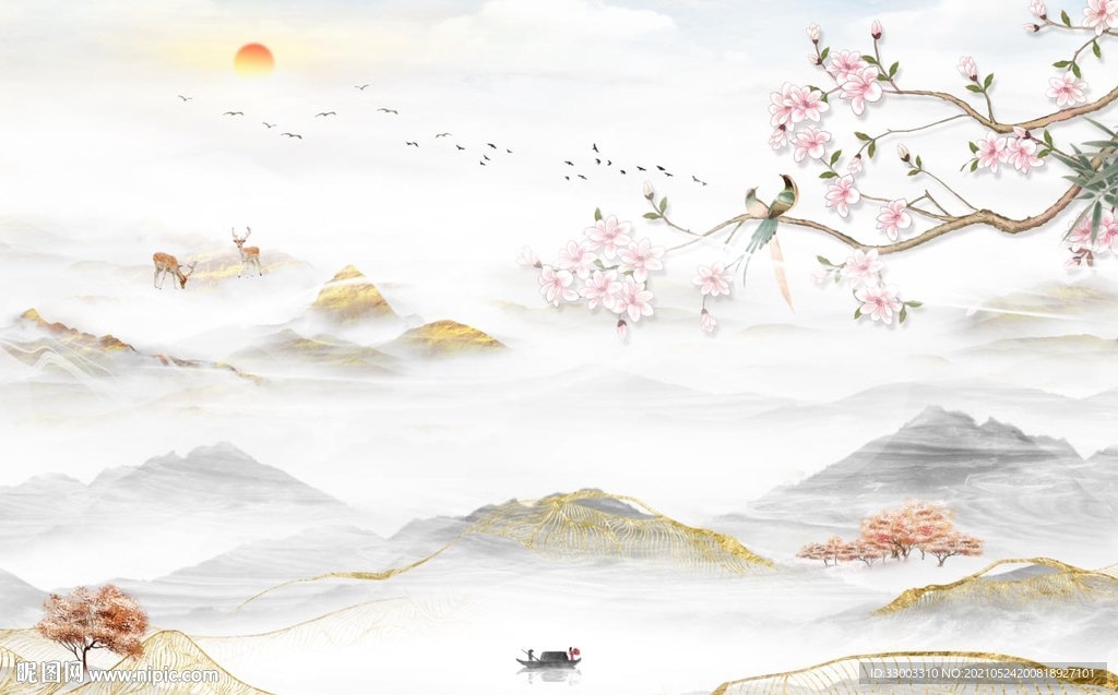 新中式山水背景墙