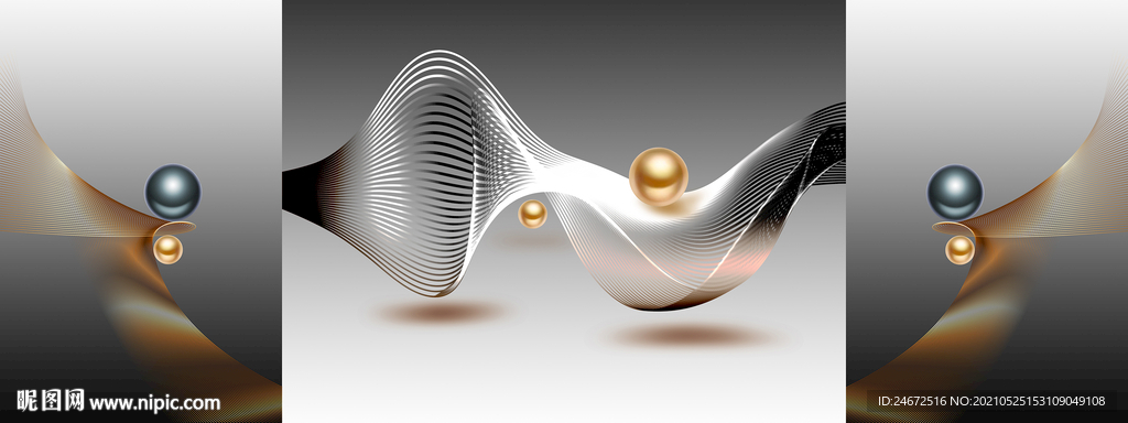 现代轻奢立体几何金色线条装饰画