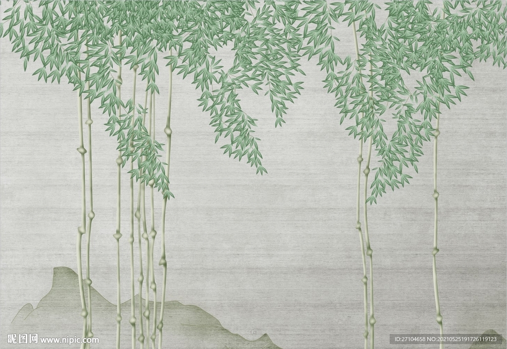 手绘竹林工笔画背景墙