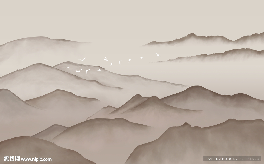 新中式意境水墨山水画背景墙