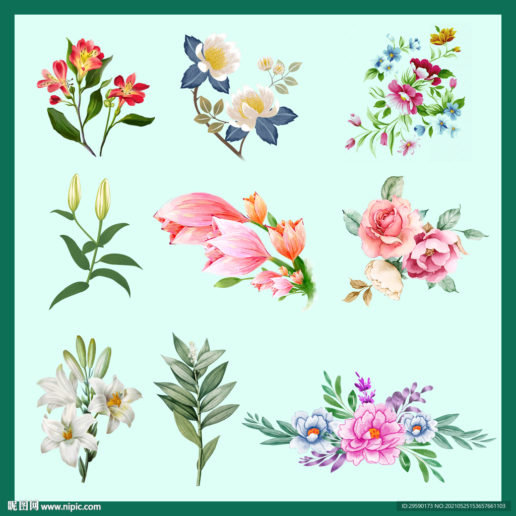 水彩花朵素材小清新婚礼花朵插画