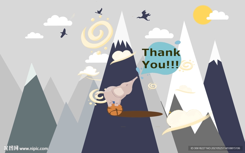 北欧手绘卡通儿童房背景墙