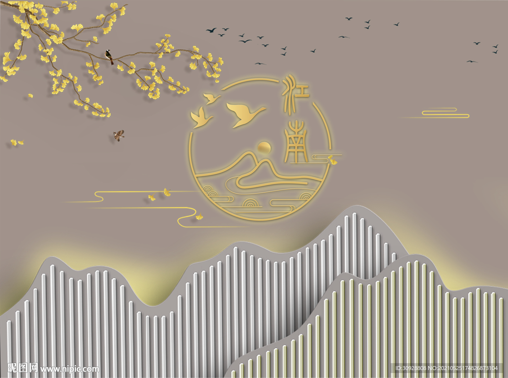 中式古典背景墙壁画