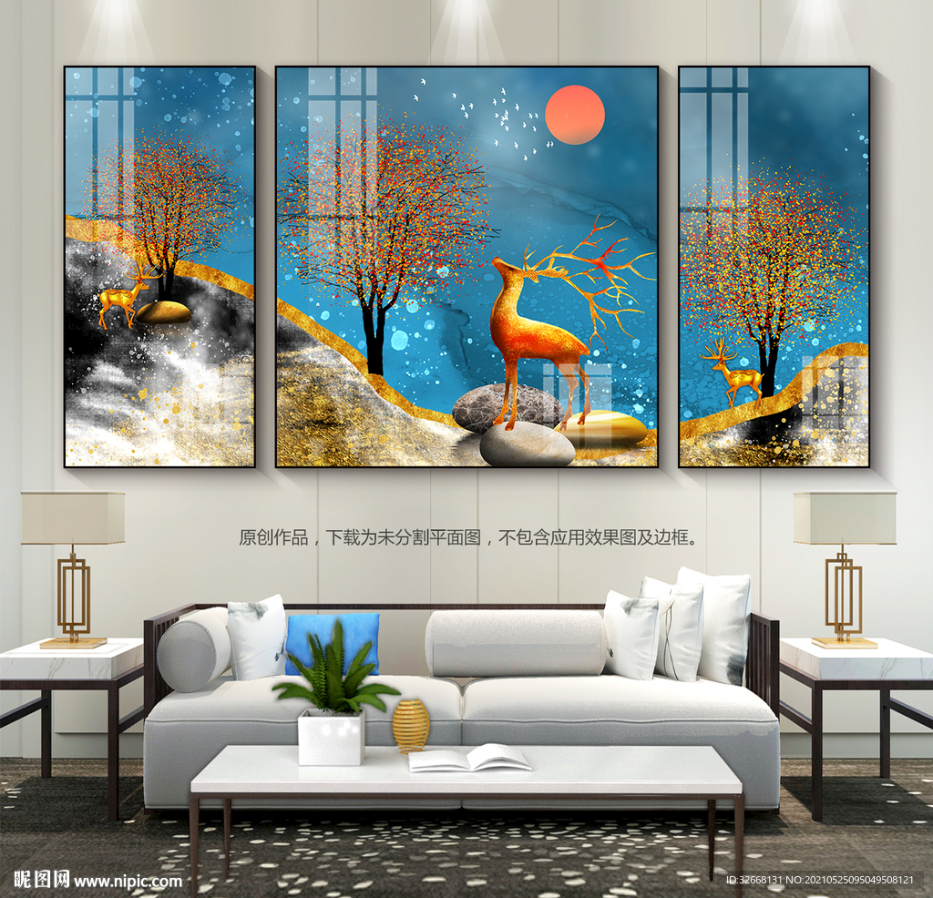 沙发装饰画玄关挂画三联画金箔画