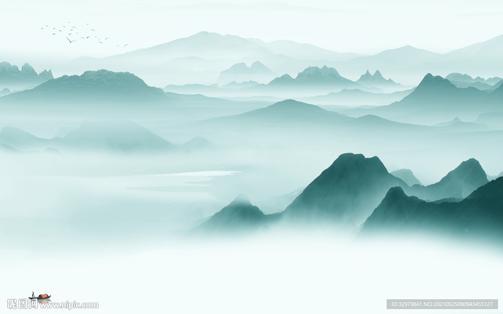 简约客厅意境山水 文件分层 