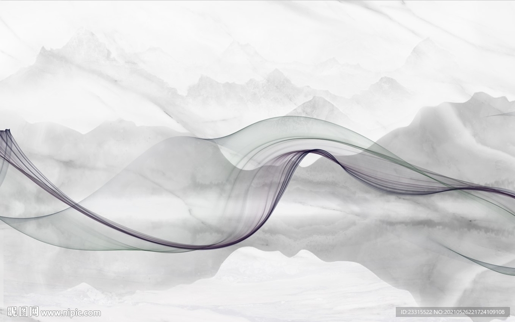 爵士白水墨山水曲线新中式背景墙