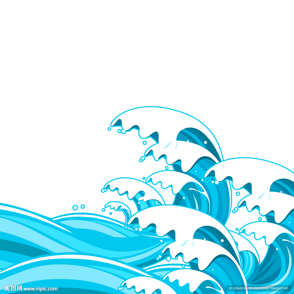 剪纸蓝色海水海浪元素