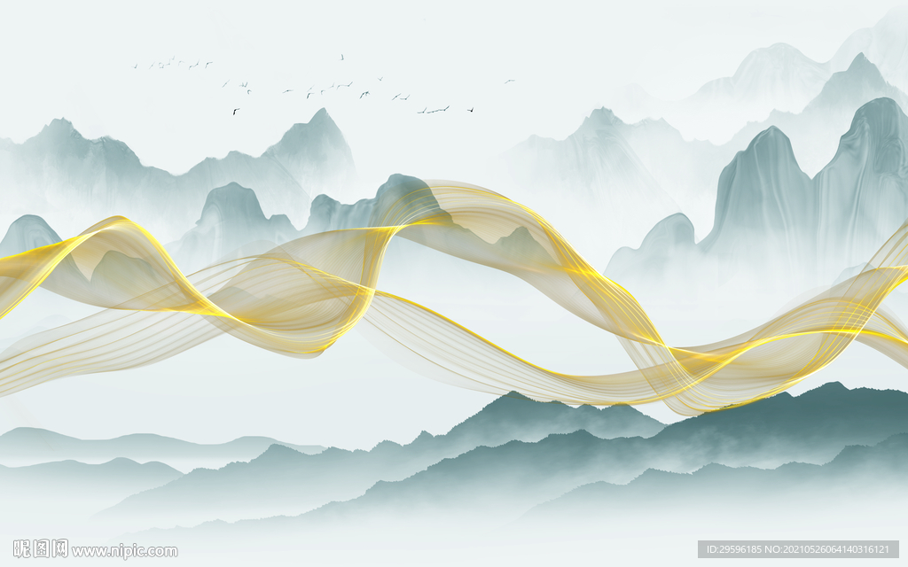 中式新款山水墙画 tif分层