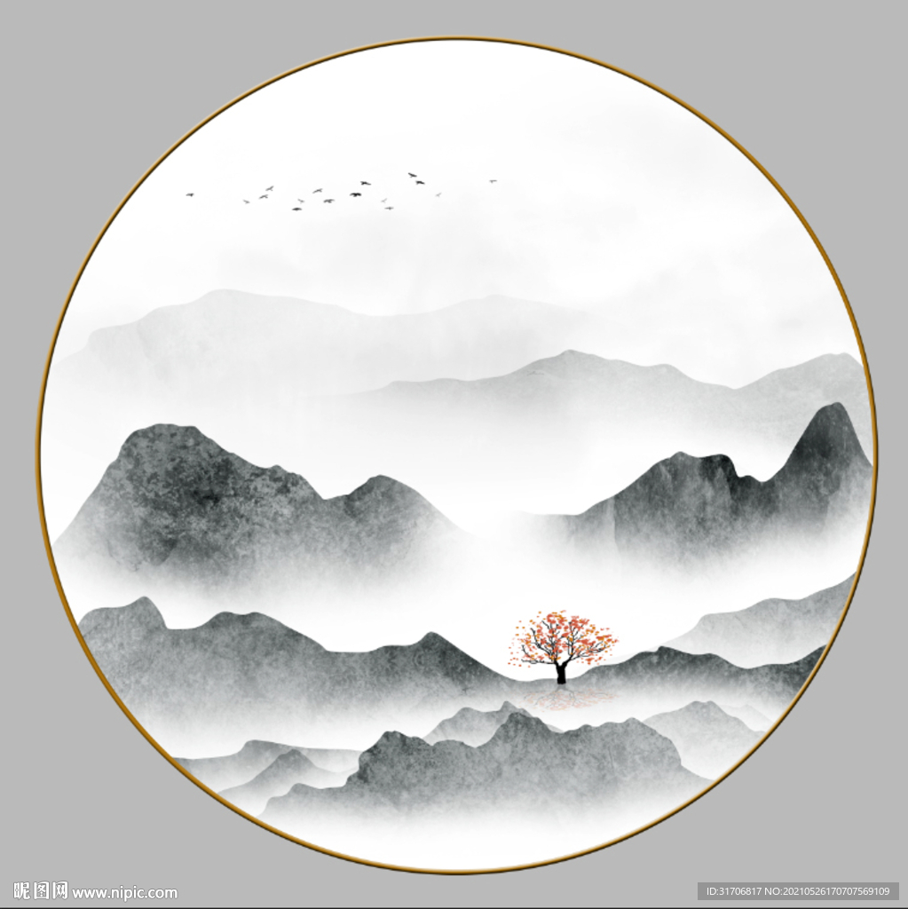 圆形山水画