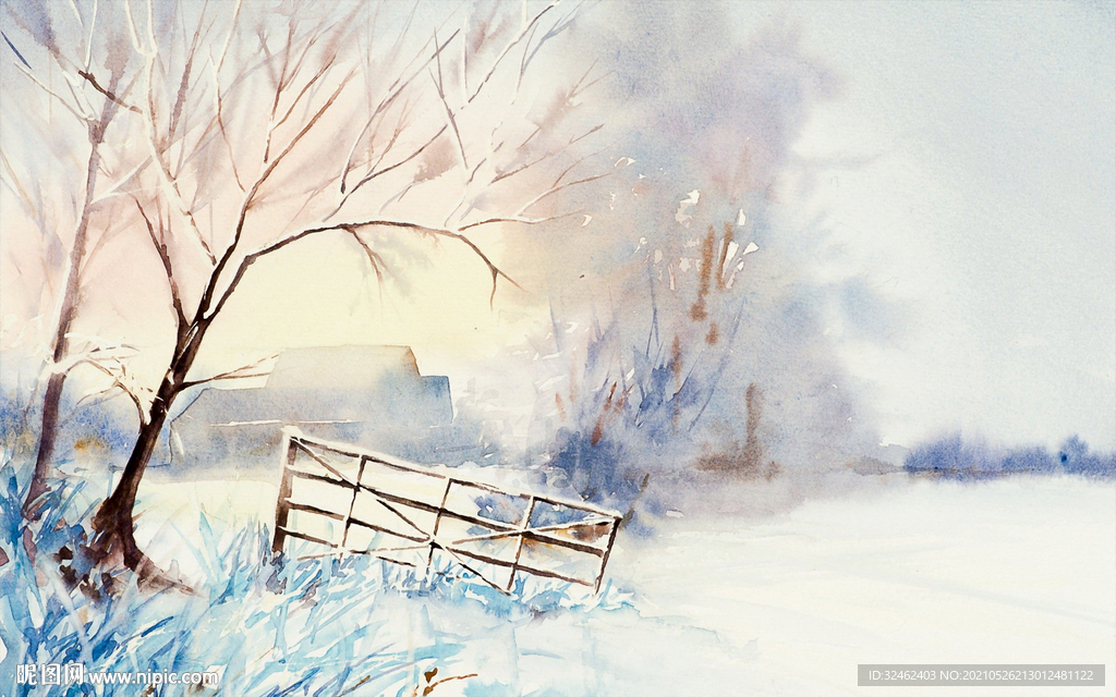 手绘冬日雪景