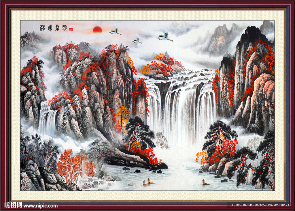 国画 流水生财鸿运当头