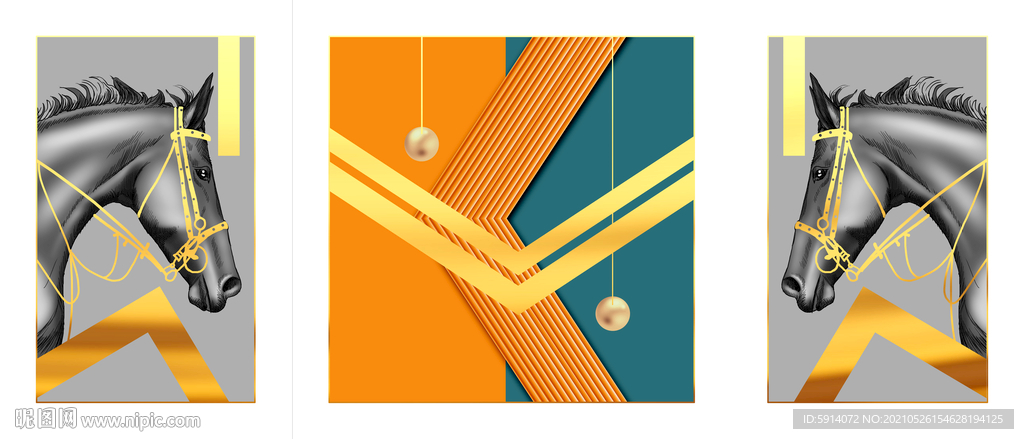 三联画 晶瓷画 马