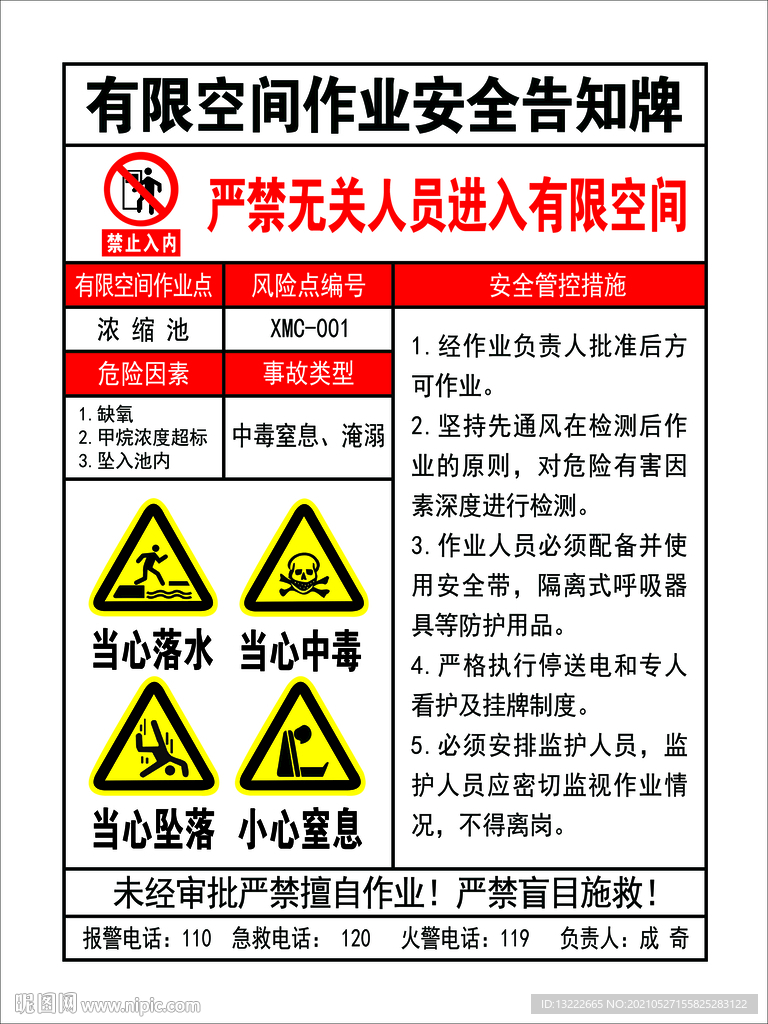 有限空间作业安全告知牌