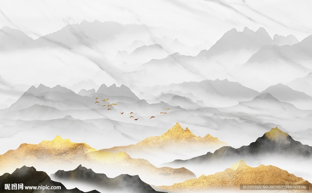 抽象新中式山水画电视背景墙