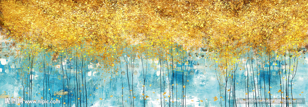 新中式金箔手绘床头画