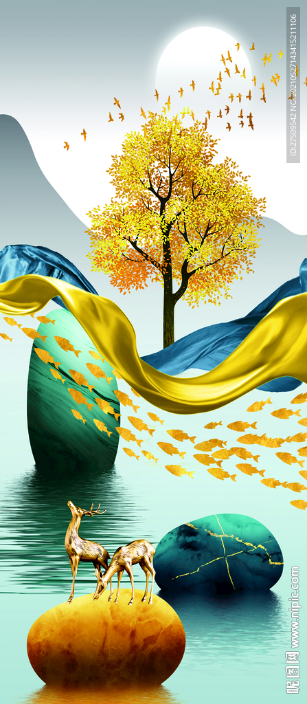 鹿    装修 玄关画