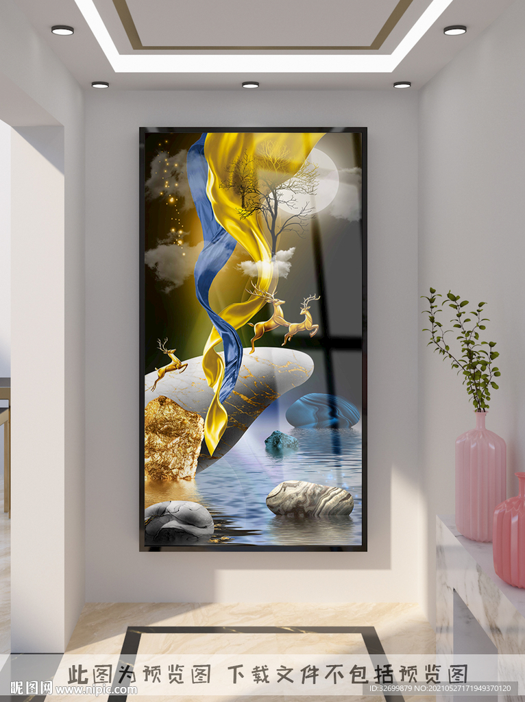 轻奢麋鹿玄关装饰画