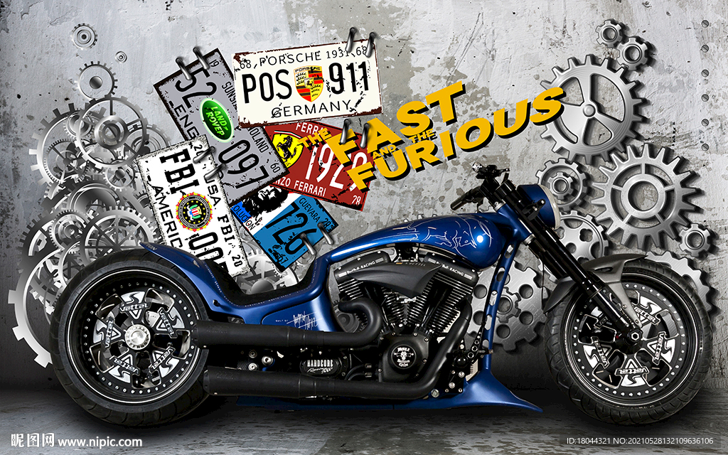 工业风水泥墙摩托车工装背景墙