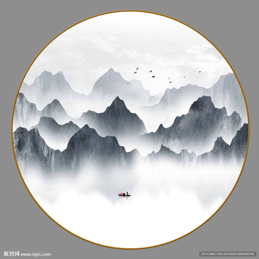圆形山水画