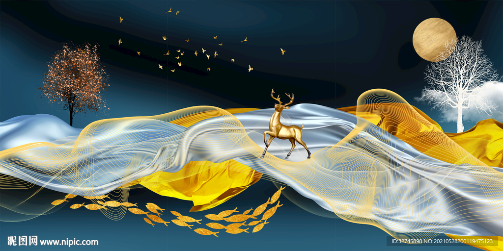 丝带麋鹿装饰画