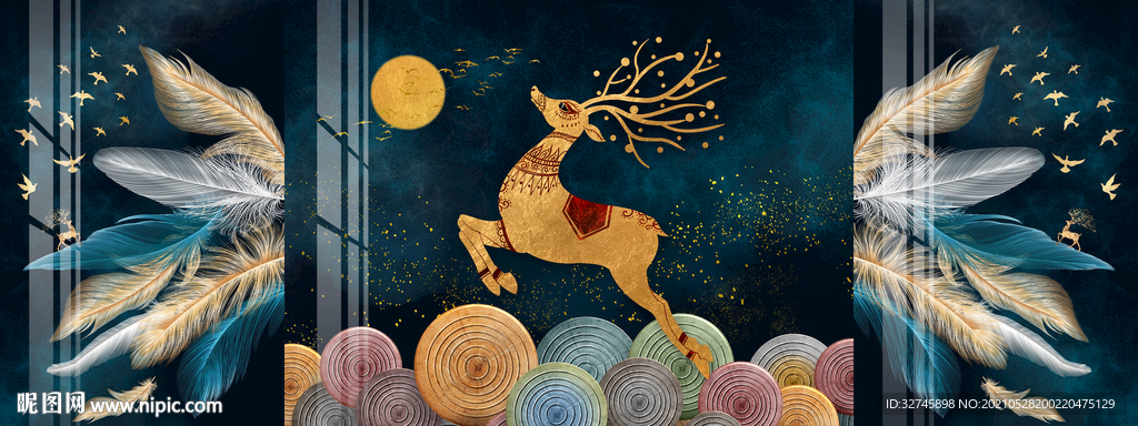 羽毛麋鹿装饰画