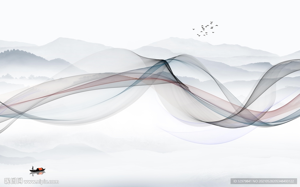 线条高档中式山水 文件分层 