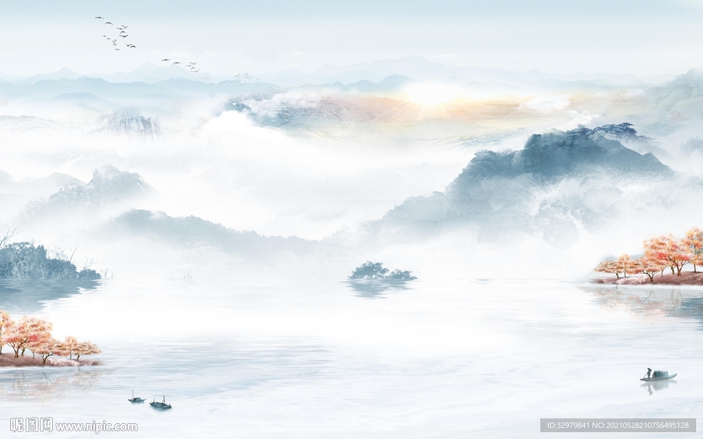 意境高档中式山水 文件分层 