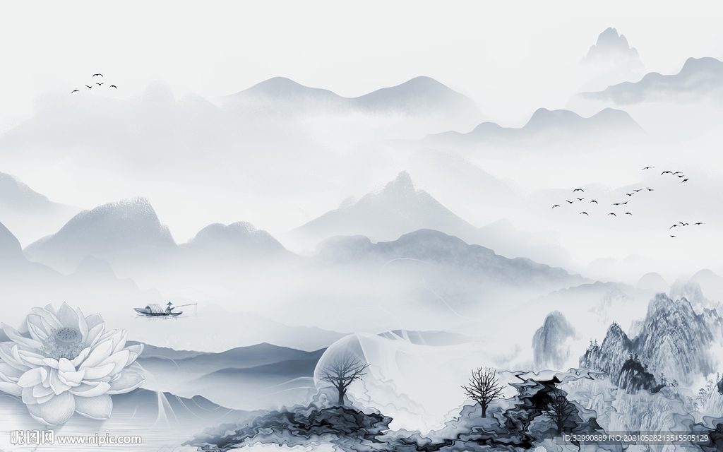 高档新电视山水画 文件分层画