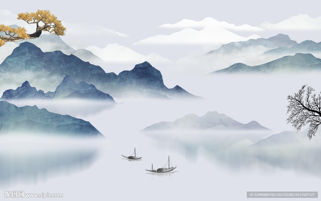 中国风新电视山水画 文件分层画