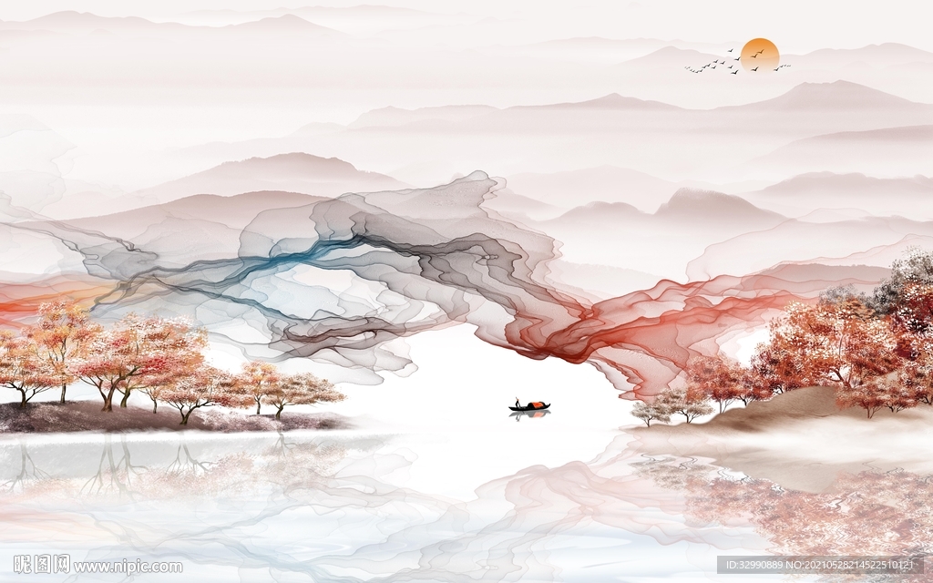 意境新电视山水画 文件分层画