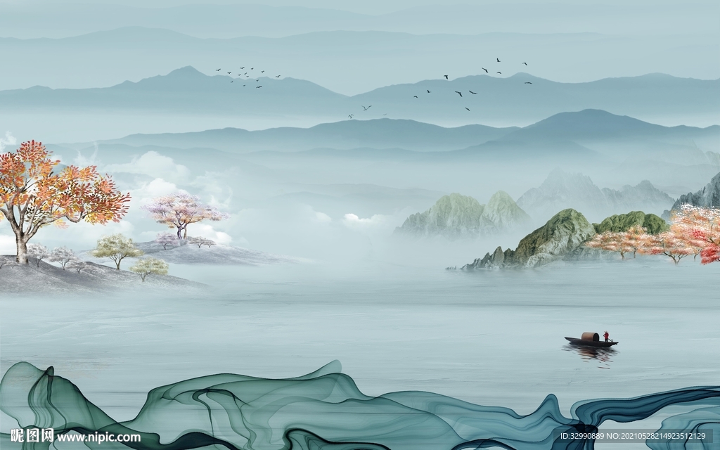 中式 新电视山水画 文件分层画