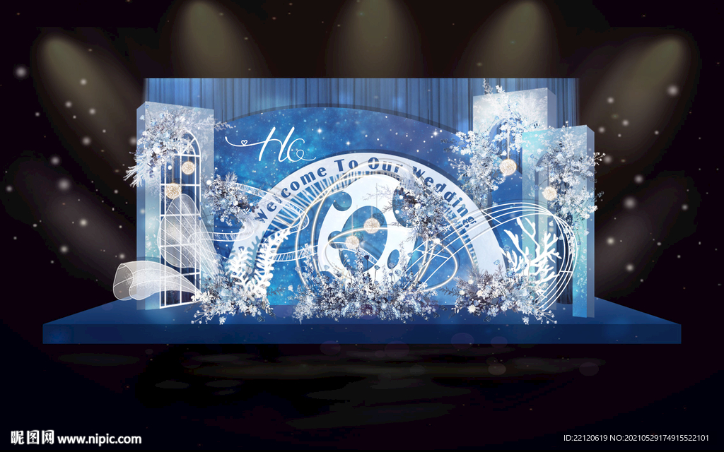 蓝色星空海洋婚礼迎宾区舞台设计