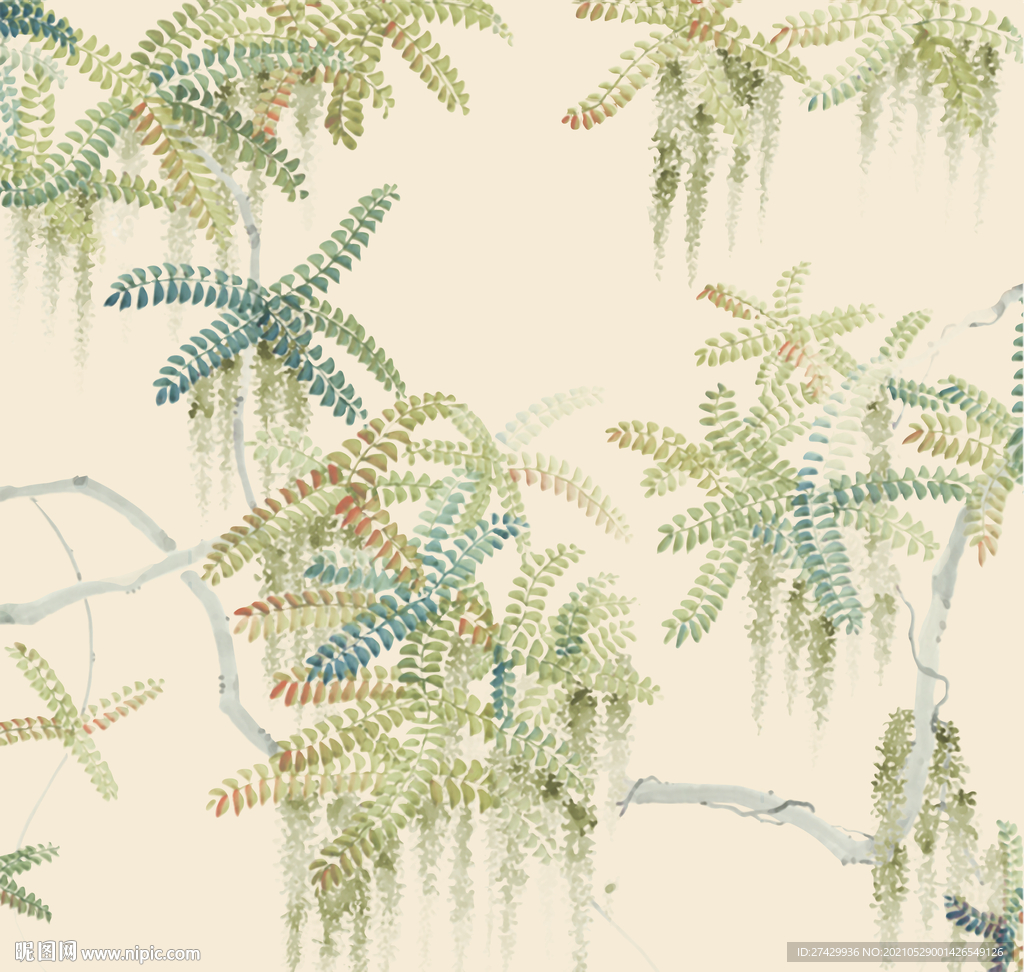 植物树藤小清新壁画装饰画
