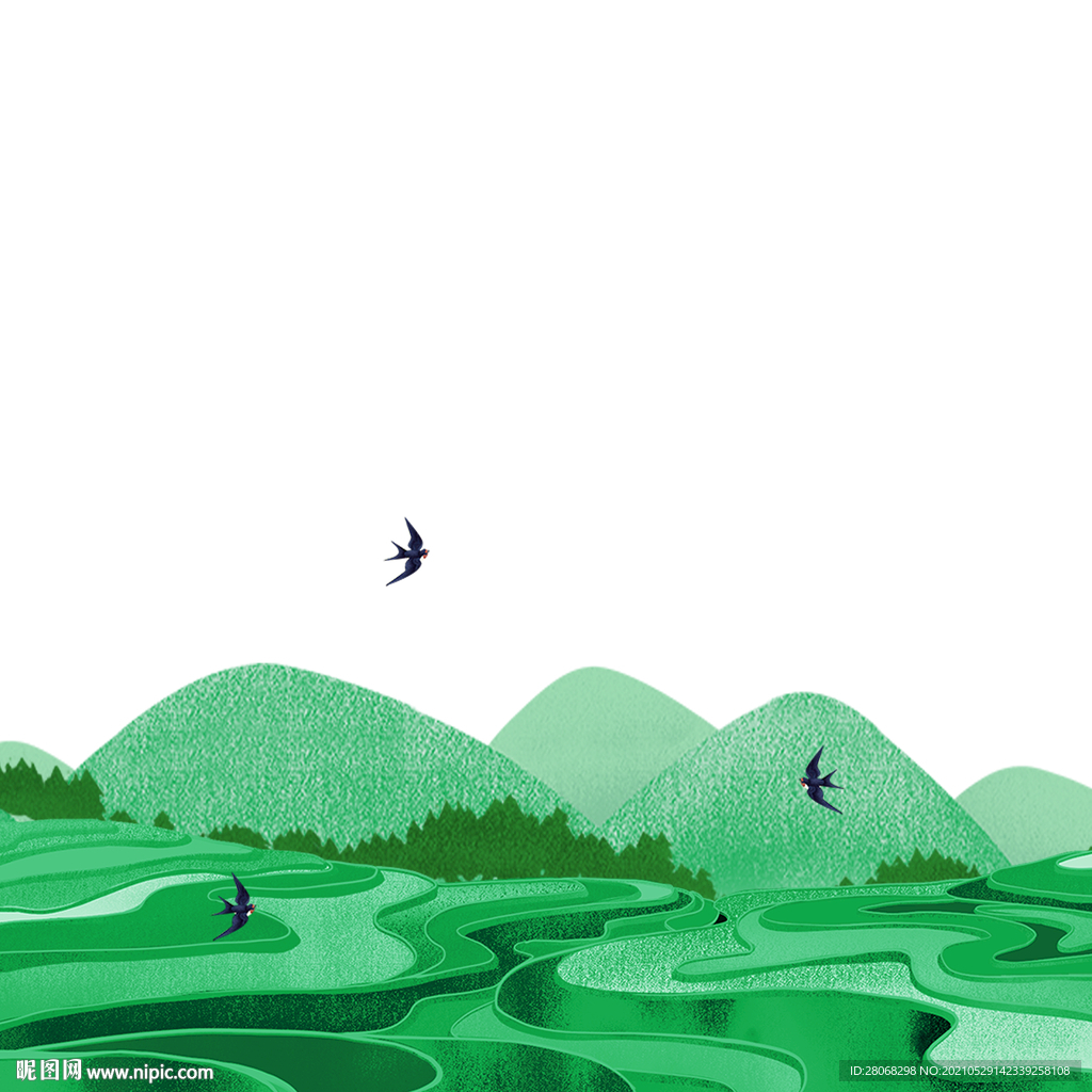 卡通插画绿色山脉山川元素