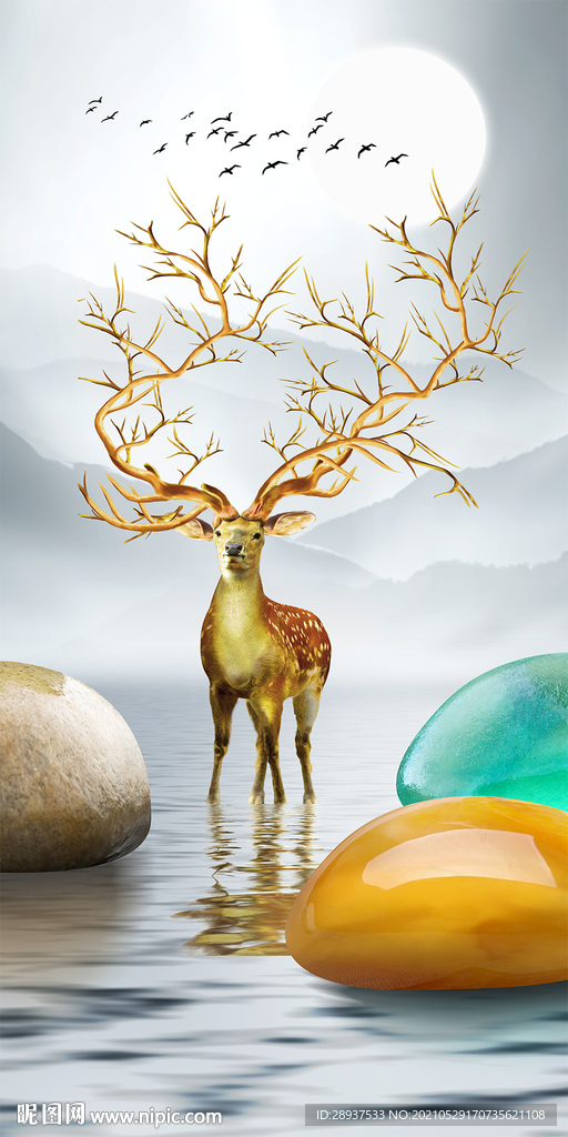 神鹿玄关背景墙